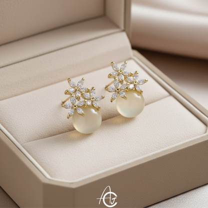 Pearl Bling Floral Earrings