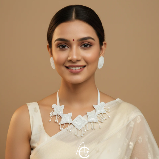 Beads Embroidered Necklace Set : Handmade