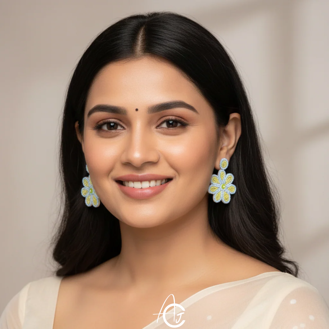 Beads Embroidered Earrings : Handmade