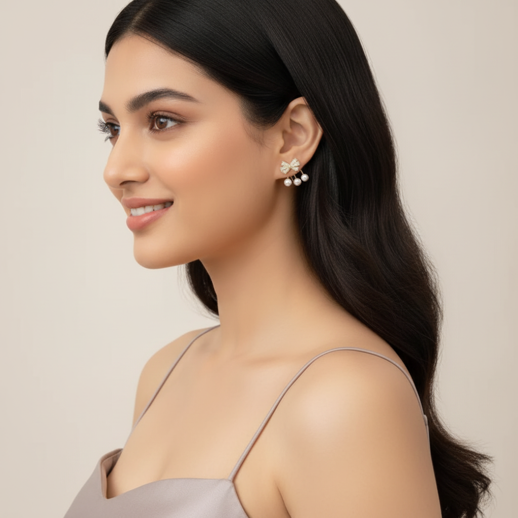 Bling The Bow Pearl Earrings