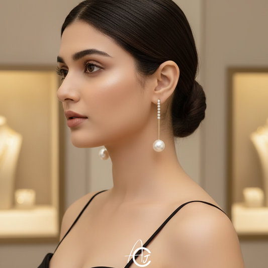 Pearl Chain Bling Earrings