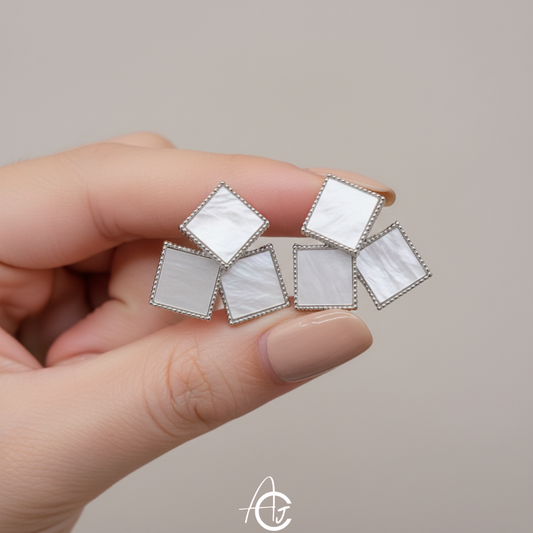 Shell Triangle Earrings Silver Tone