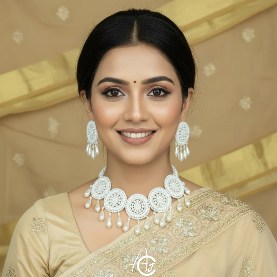 Beads Embroidered Necklace Set  : Handmade