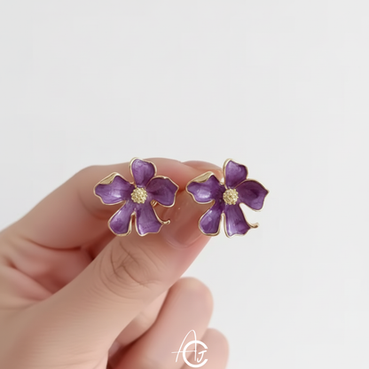 Flower Statement Purple Earrings