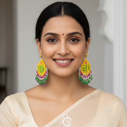 Handpainted Fabric Earrings  : Handmade