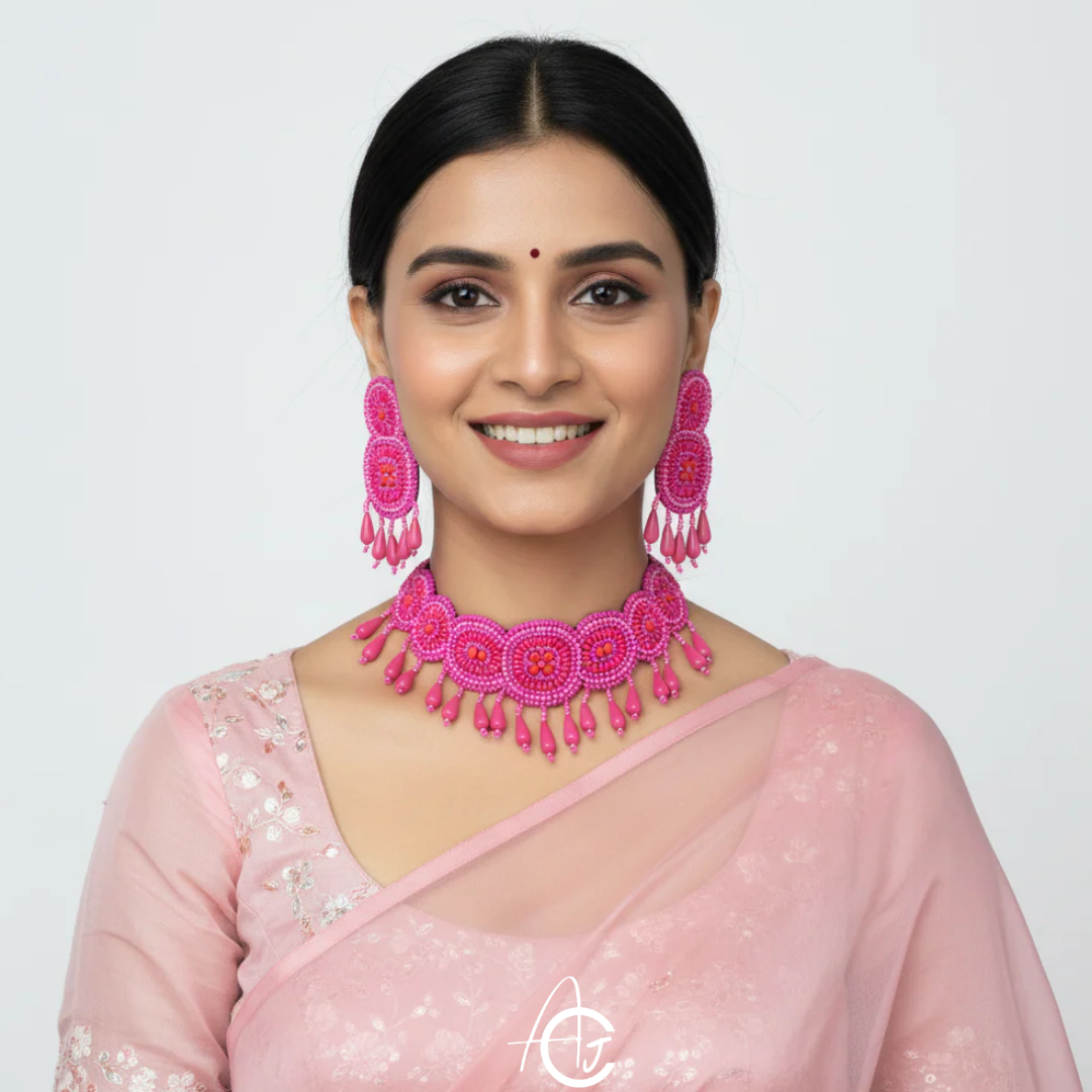 Beads Embroidered Necklace Set : Handmade