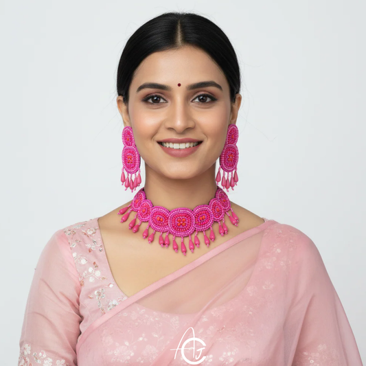 Beads Embroidered Necklace Set : Handmade