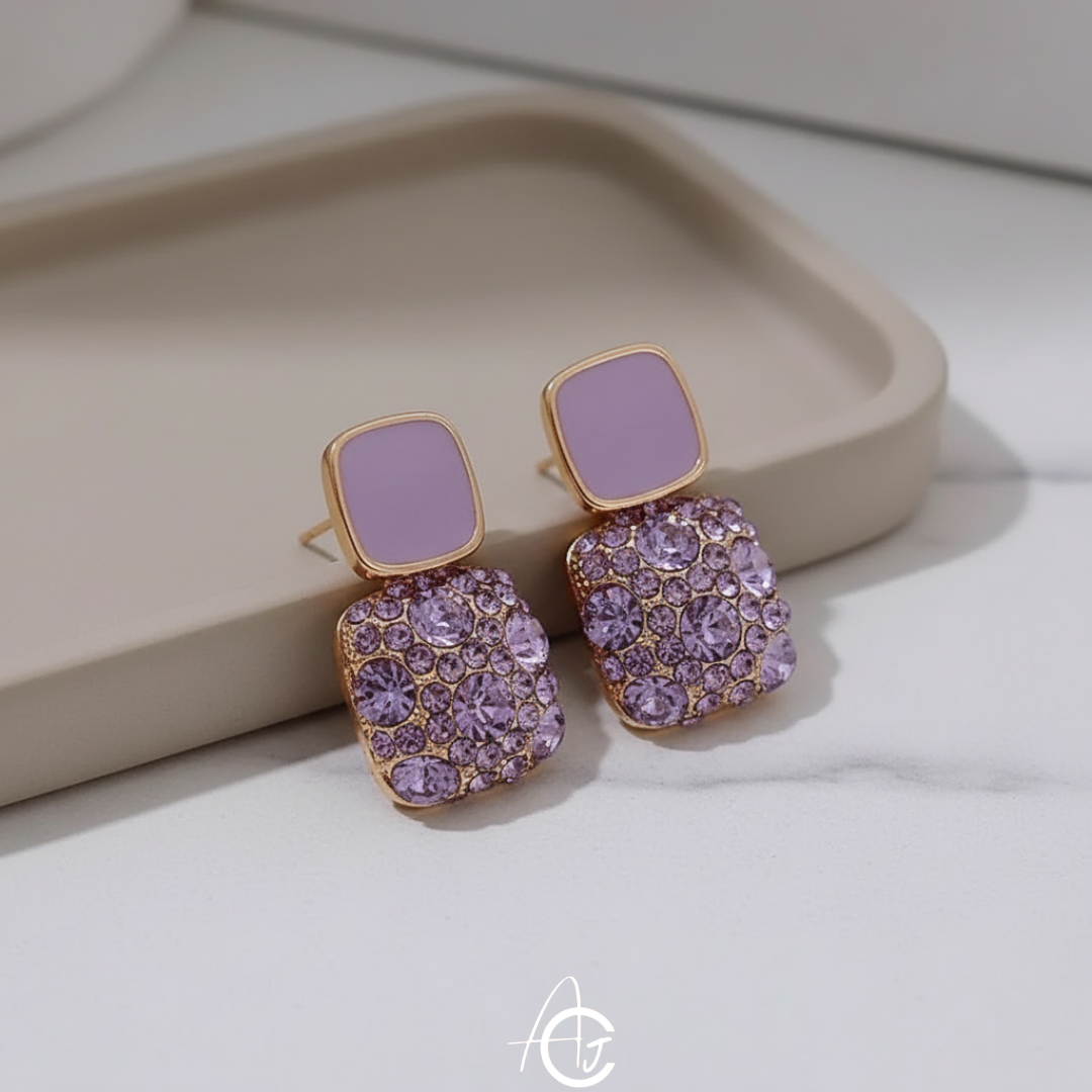 Bling Statement Purple Earrings