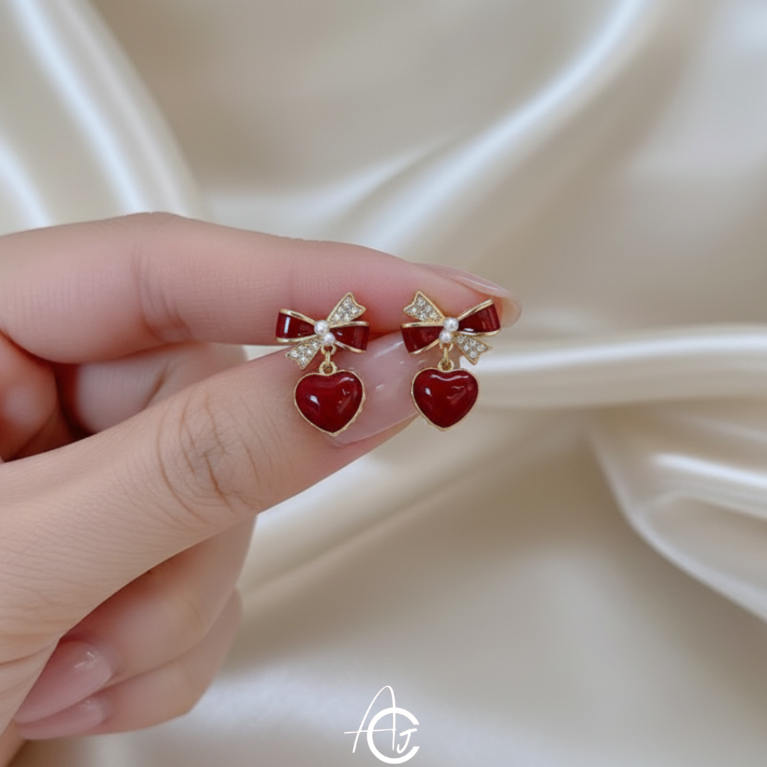 Bling Bow Maroon Earrings