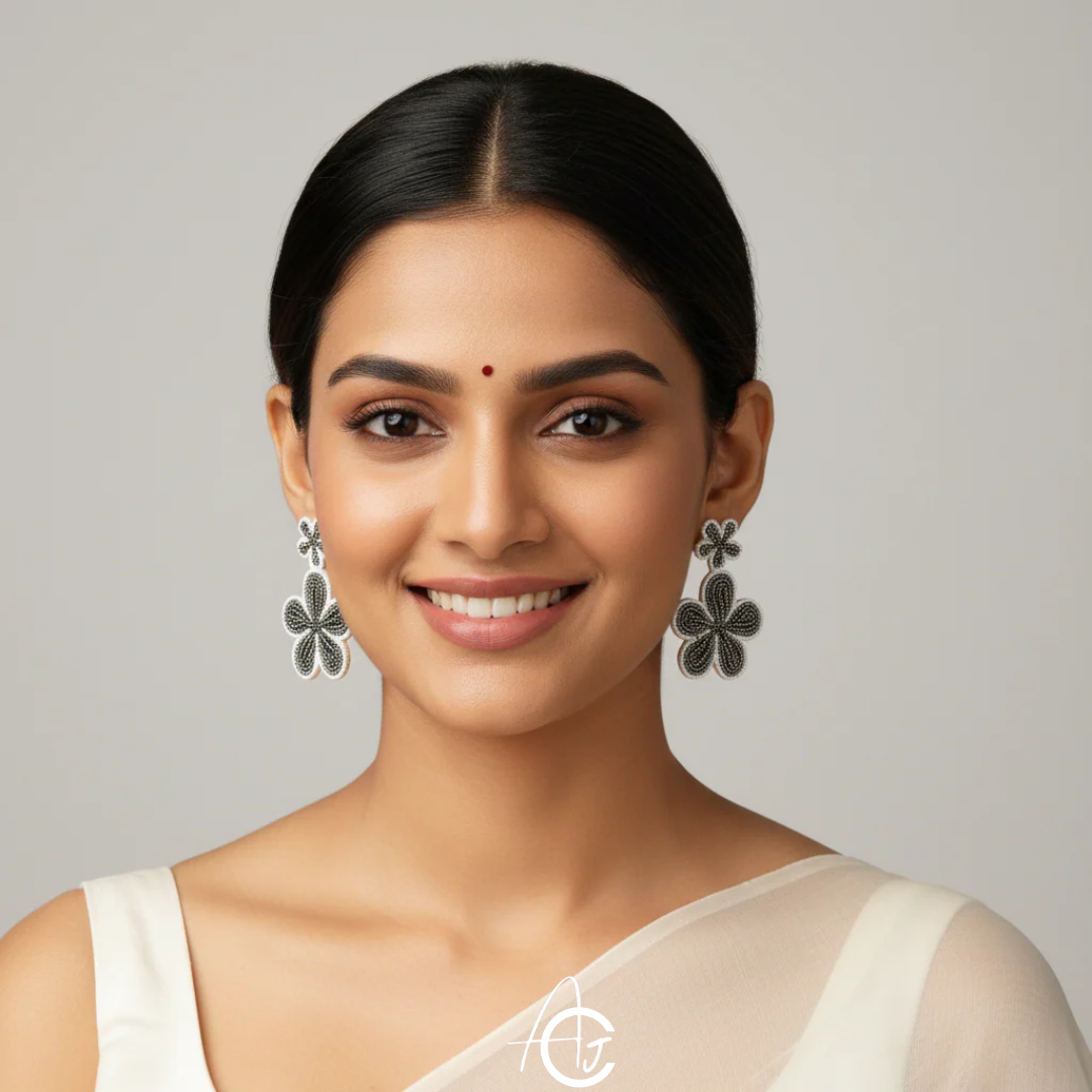 Beads Embroidered Earrings : Handmade