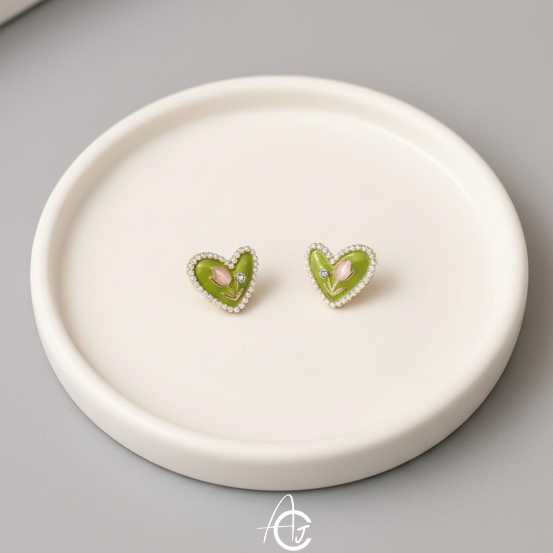 Floral Hearty Green Earrings