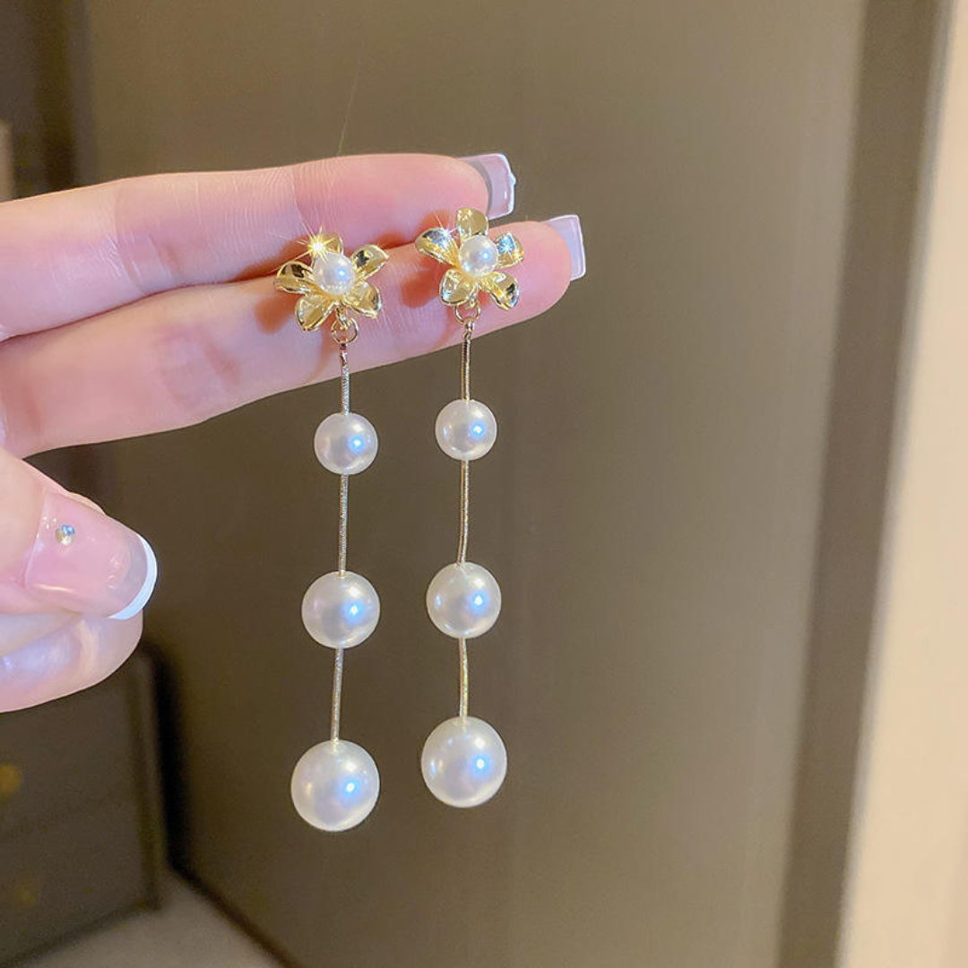 Flower And Pearl Drop Earrings