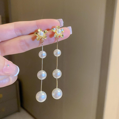 Flower And Pearl Drop Earrings