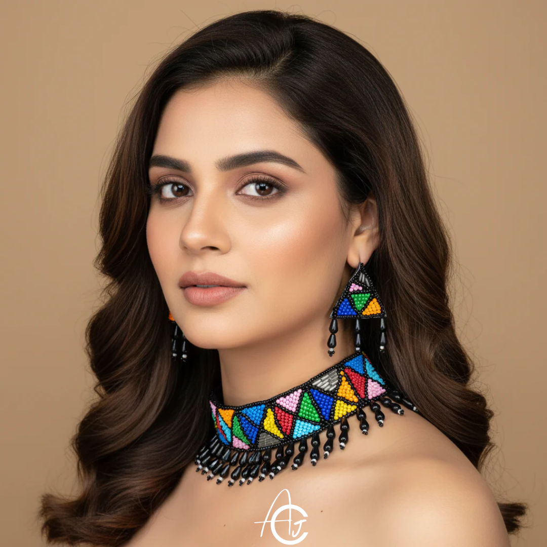 Beads Embroidered Necklace Set : Handmade