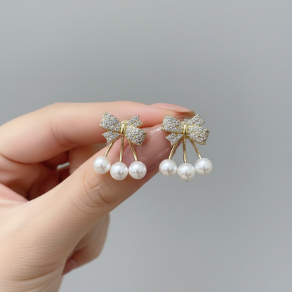 Bling The Bow Pearl Earrings