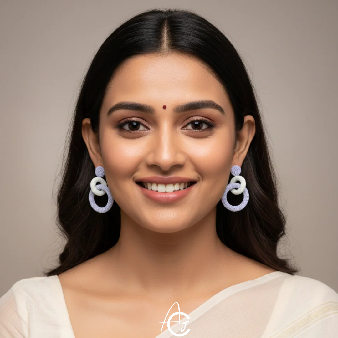 Beads Embroidered Earrings : Handmade