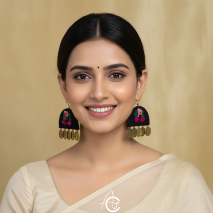 Embroidered Fabric Earrings : Handmade