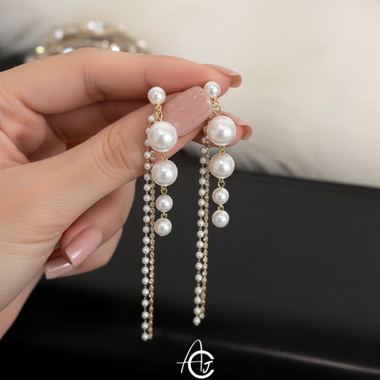 Bling Pearl Long Statement Earrings