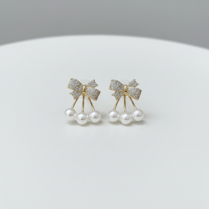 Bling The Bow Pearl Earrings
