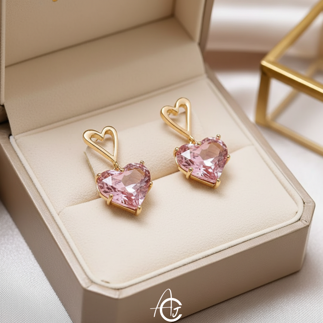 Crystal Heart Pink Earrings