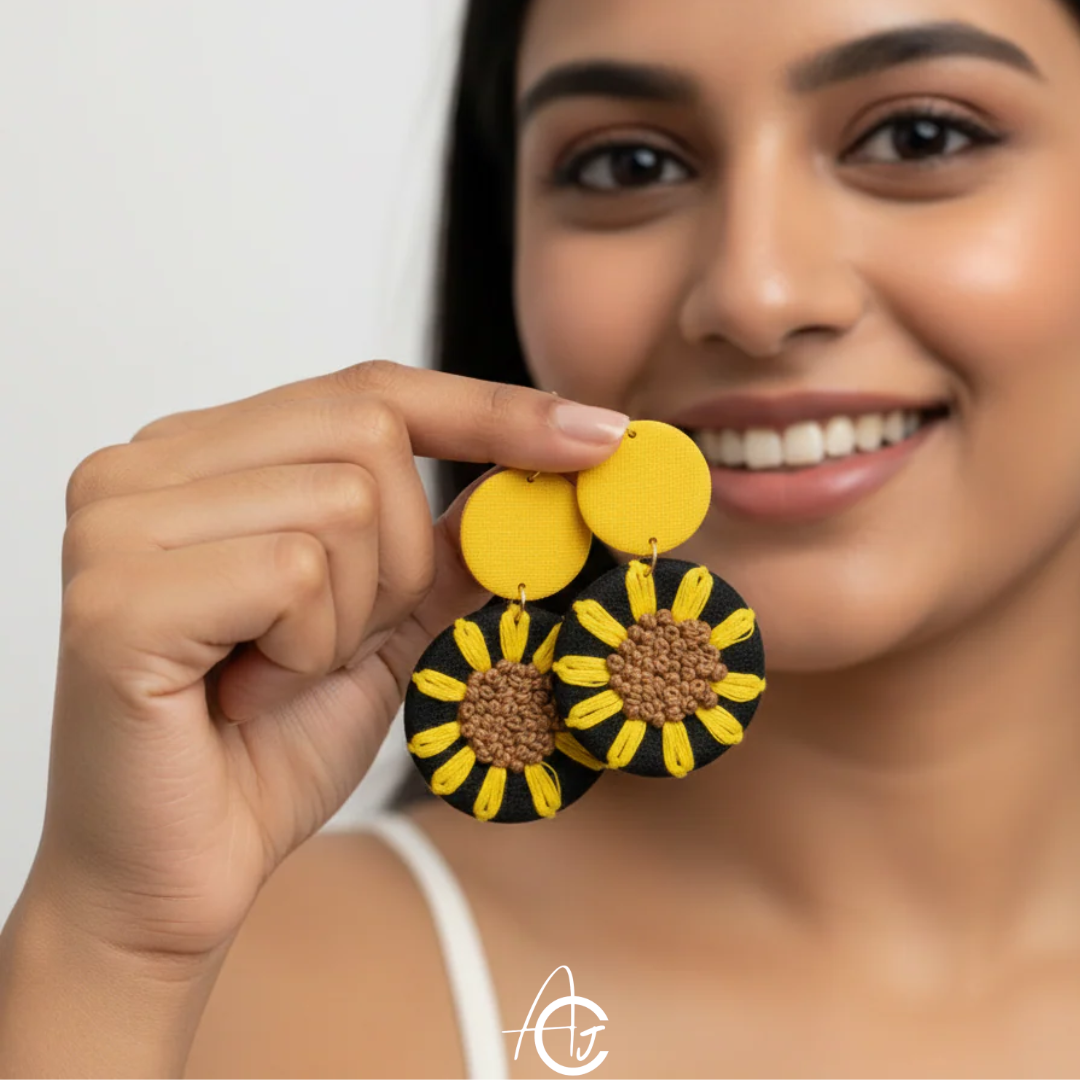 Embroidered Fabric Earrings : Handmade