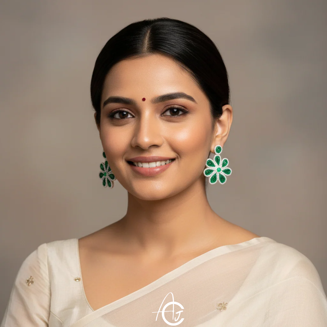 Beads Embroidered Earrings : Handmade