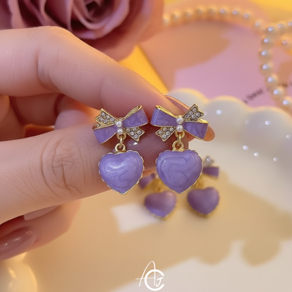 Bling Bow Purple Earrings