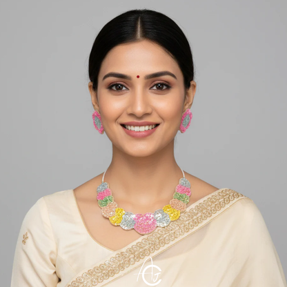 Beads Embroidered Necklace Set : Handmade