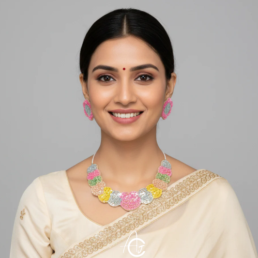 Beads Embroidered Necklace Set : Handmade