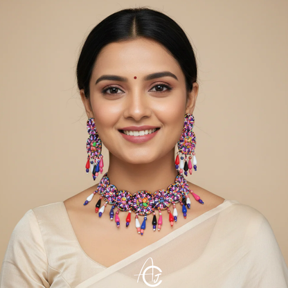 Beads Embroidered Necklace Set : Handmade