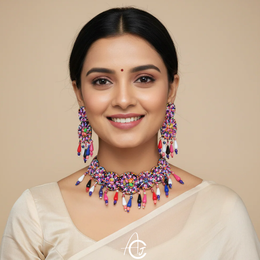 Beads Embroidered Necklace Set : Handmade