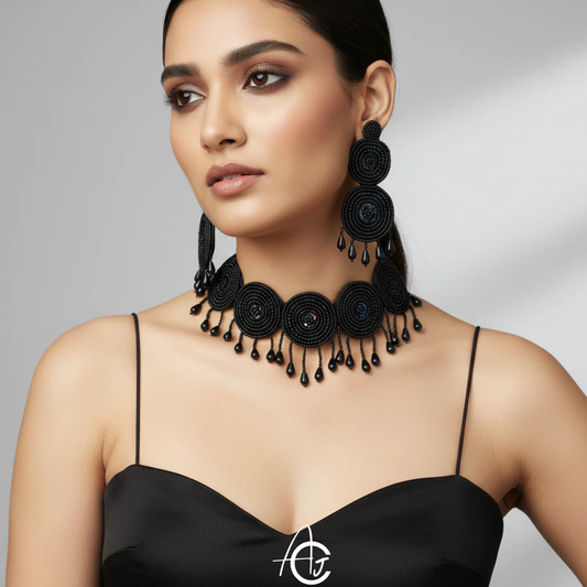 Beads Embroidered Necklace Set : Handmade