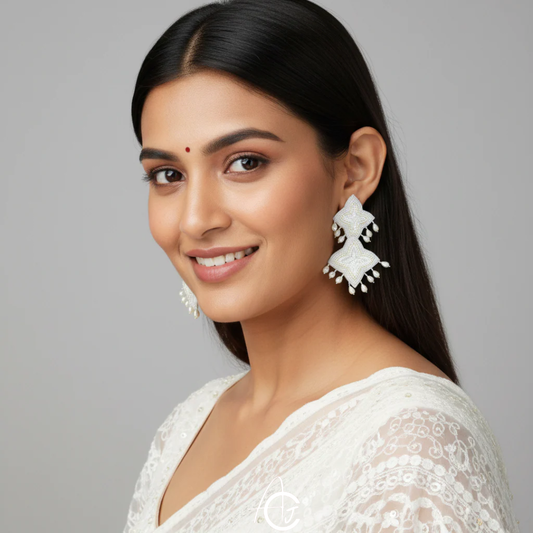 Embroidered Beads Earrings : Handmade