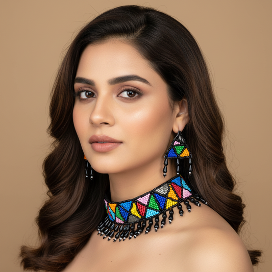 Beads Embroidered Necklace Set : Handmade