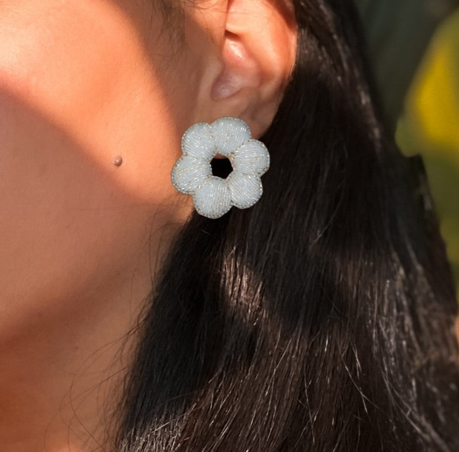 Riddhi White Embroidered Earrings : Handmade