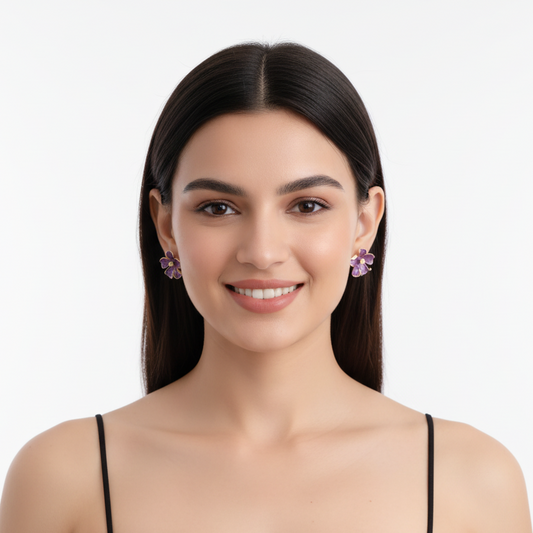 Flower Statement Purple Earrings