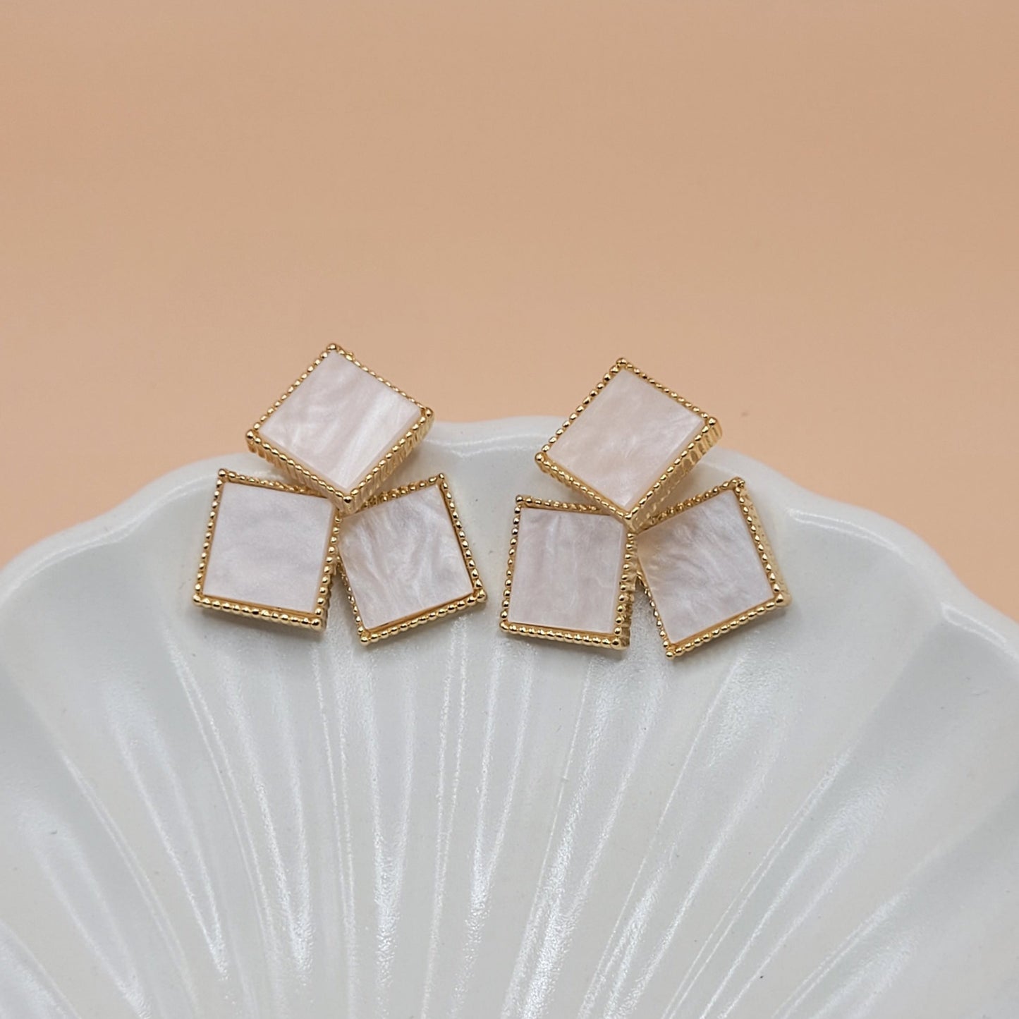 Shell Triangle Earrings Gold Tone