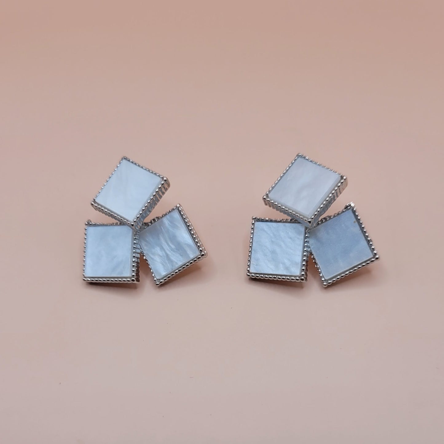 Shell Triangle Earrings Silver Tone