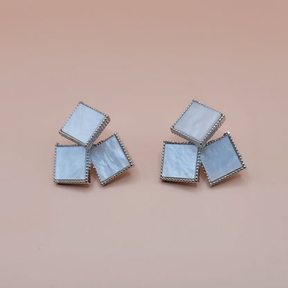 Shell Triangle Earrings Silver Tone