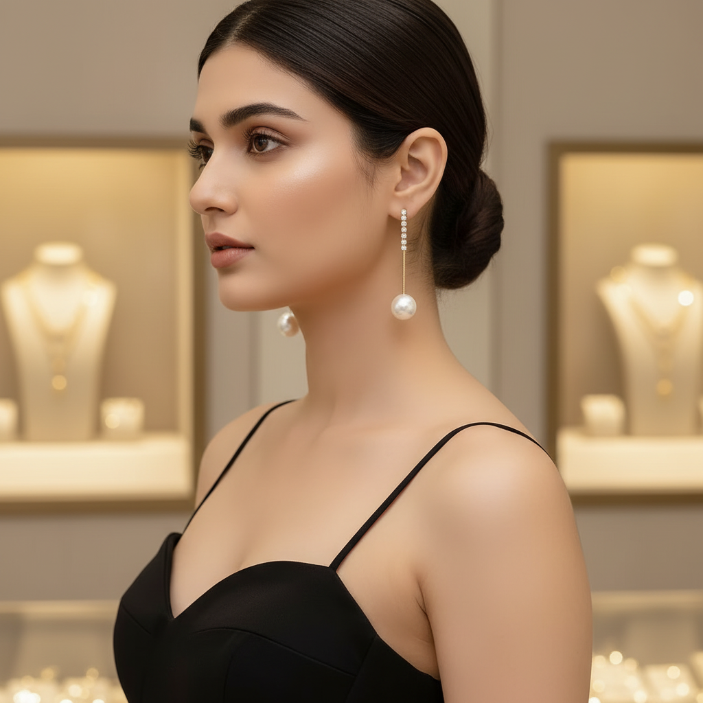 Pearl Chain Bling Earrings