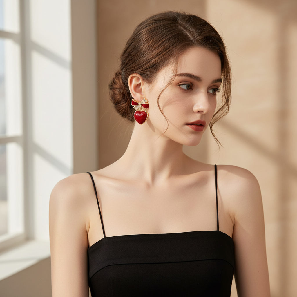 Bling Bow Maroon Earrings