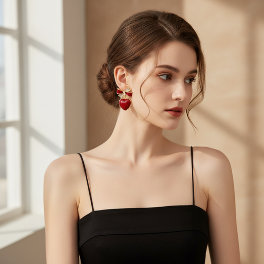 Bling Bow Maroon Earrings