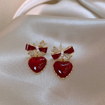 Bling Bow Maroon Earrings