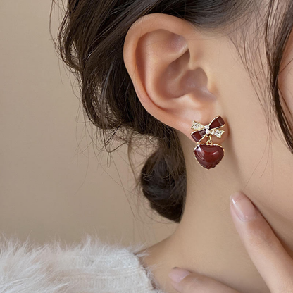 Bling Bow Maroon Earrings