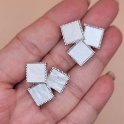 Shell Triangle Earrings Silver Tone