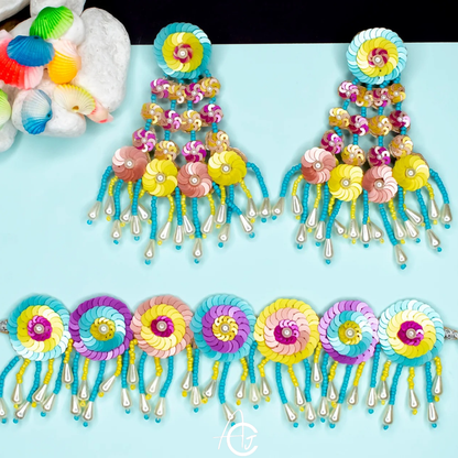 Beads Embroidered Necklace Set, Haldi Jewellery : Handmade