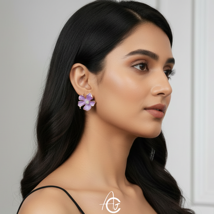 Flower Statement Purple Earrings