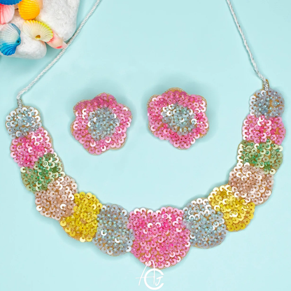 Beads Embroidered Necklace Set : Handmade