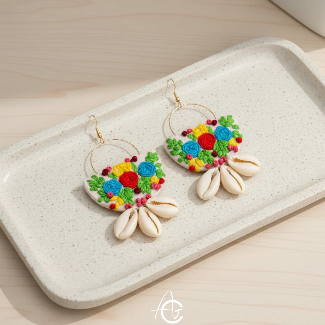 Embroidered Fabric Earrings : Handmade