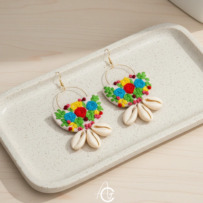 Embroidered Fabric Earrings : Handmade